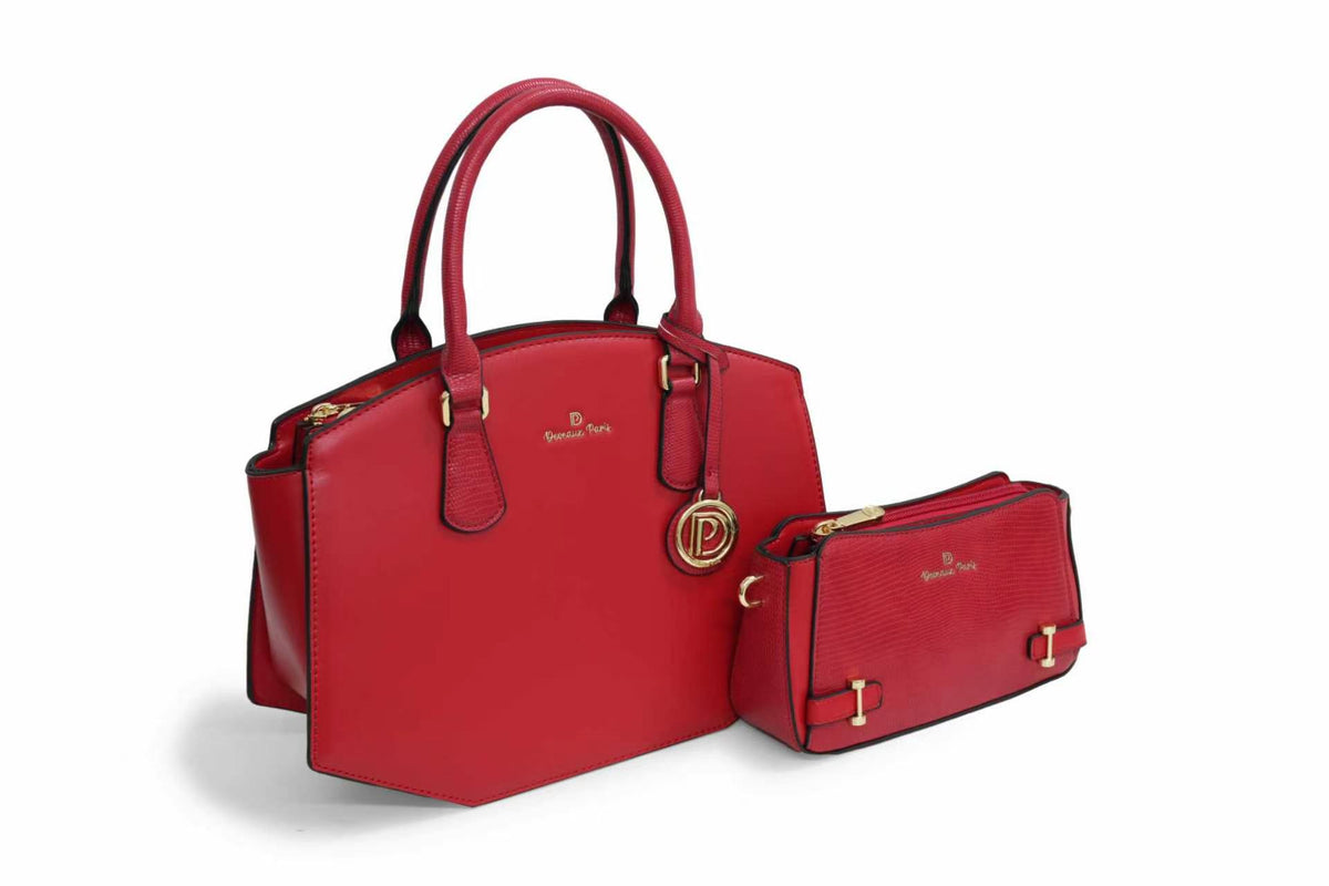 Sac à main Sylvana et sa pochette assortie en similicuir, coloris rouge — Deveaux Paris