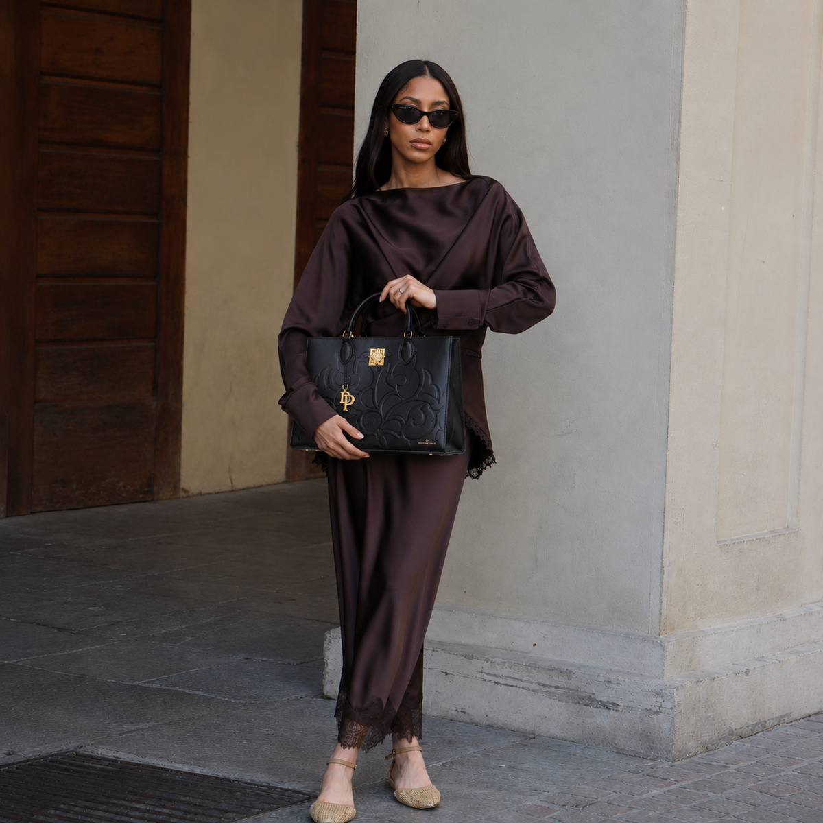 Sac à main DG Gauffré — format 33 cm pour le bureau — Deveaux Paris