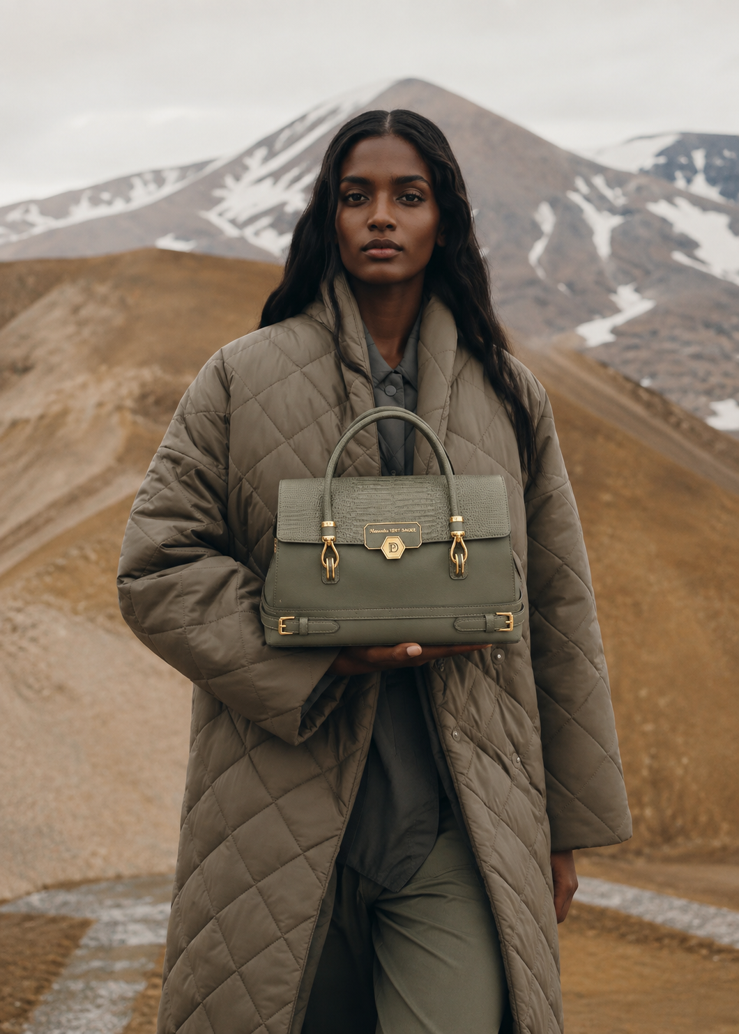 Sac à main Manuella — teintes vert sauge et eucalyptus — Deveaux Paris