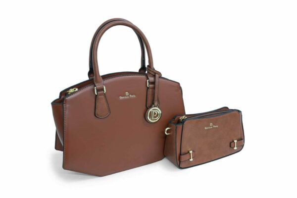 Sac à main Sylvana et sa pochette assortie en similicuir, coloris marron — Deveaux Paris