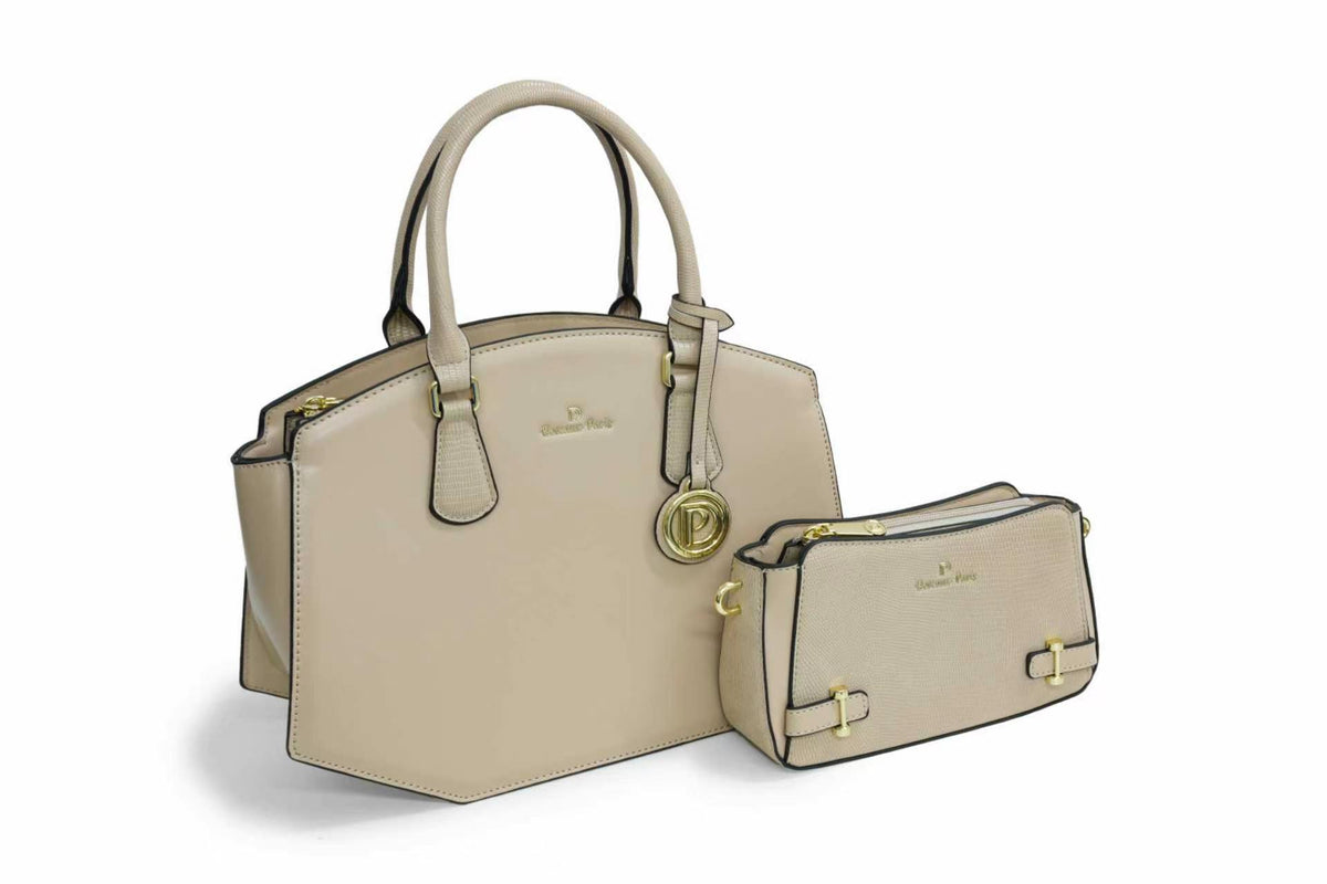 Sac à main Sylvana et sa pochette assortie en similicuir, coloris beige clair — Deveaux Paris