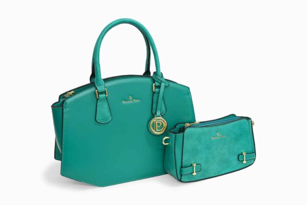 Sac à main Sylvana et sa pochette assortie en similicuir, coloris vert clair — Deveaux Paris