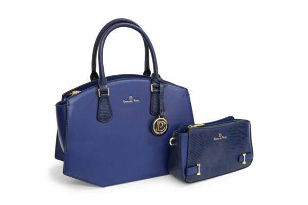 Sac à main Sylvana et sa pochette assortie en similicuir, coloris bleu nuit — Deveaux Paris