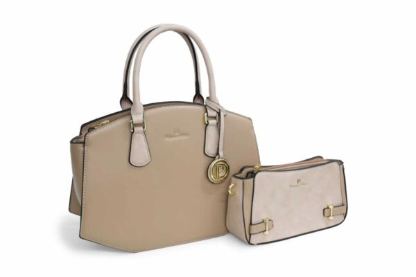 Sac à main Sylvana et sa pochette assortie en similicuir, coloris beige — Deveaux Paris