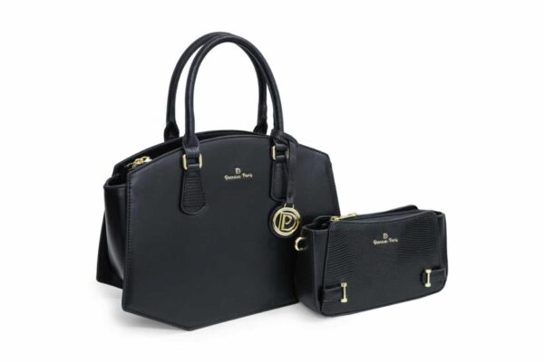Sac à main Sylvana et sa pochette assortie en similicuir, coloris noir — Deveaux Paris