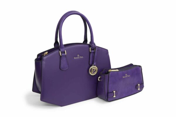 Sac à main Sylvana et sa pochette assortie en similicuir, coloris violet — Deveaux Paris
