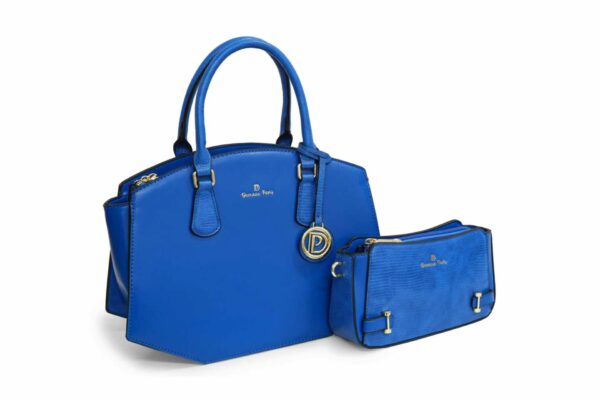 Sac à main Sylvana et sa pochette assortie en similicuir, coloris bleu — Deveaux Paris