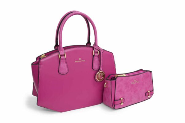 Sac à main Sylvana et sa pochette assortie en similicuir, coloris rose clair — Deveaux Paris