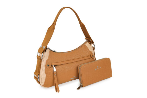 Sac à main Izaya en similicuir et maille tressée, coloris orange — Deveaux Paris