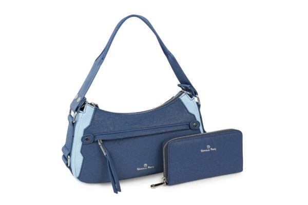 Sac à main Izaya en similicuir et maille tressée, coloris bleu — Deveaux Paris