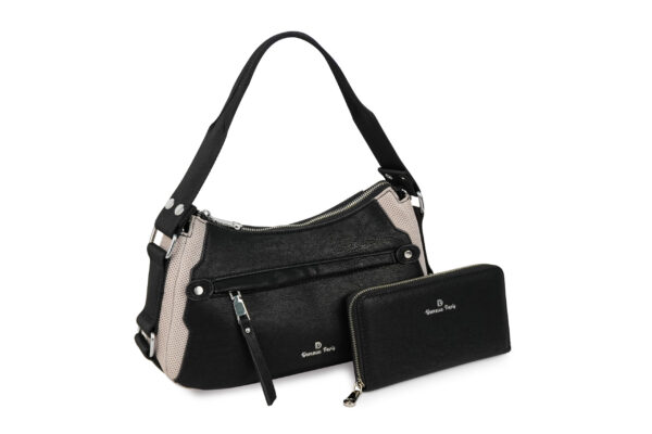 Sac à main Izaya en similicuir et maille tressée, coloris noir — Deveaux Paris