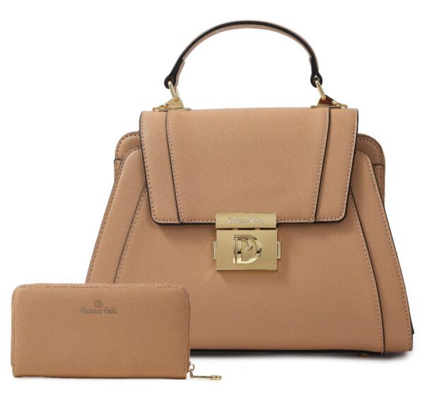 Sac à main Kady en similicuir lisse et effet croco, coloris marron clair — Deveaux Paris