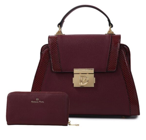 Sac à main Kady en similicuir lisse et effet croco, coloris rose foncé — Deveaux Paris