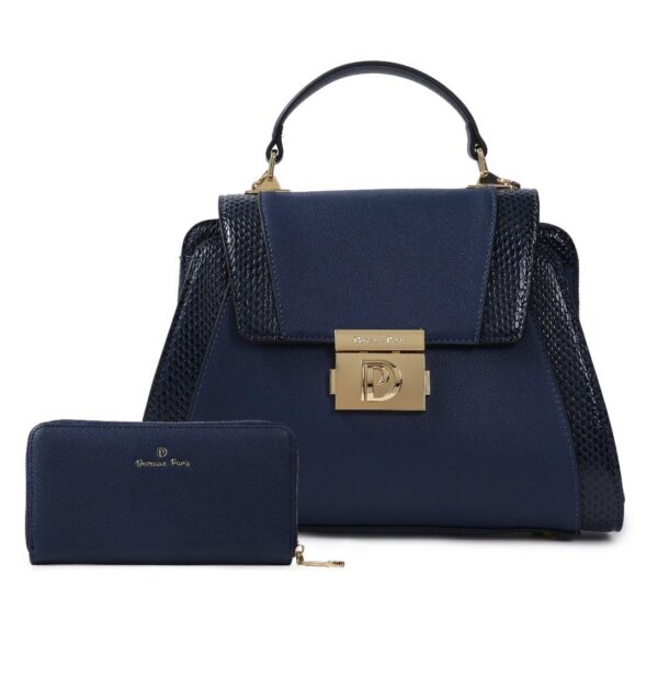 Sac à main Kady en similicuir lisse et effet croco, coloris bleu marine — Deveaux Paris