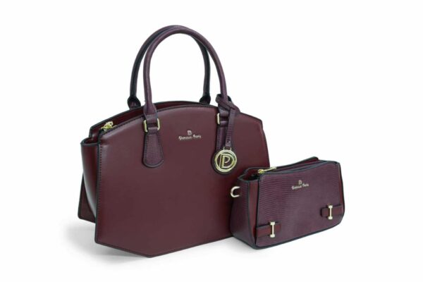 Sac à main Sylvana et sa pochette assortie en similicuir, coloris marron glacé — Deveaux Paris