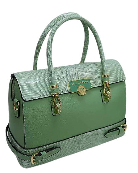 Sac à main Manuella en cuir véritable, coloris vert eucalyptus — Deveaux Paris