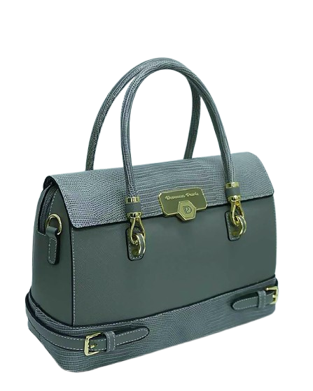 Sac à main Manuella en cuir véritable, coloris vert sauge foncé — Deveaux Paris