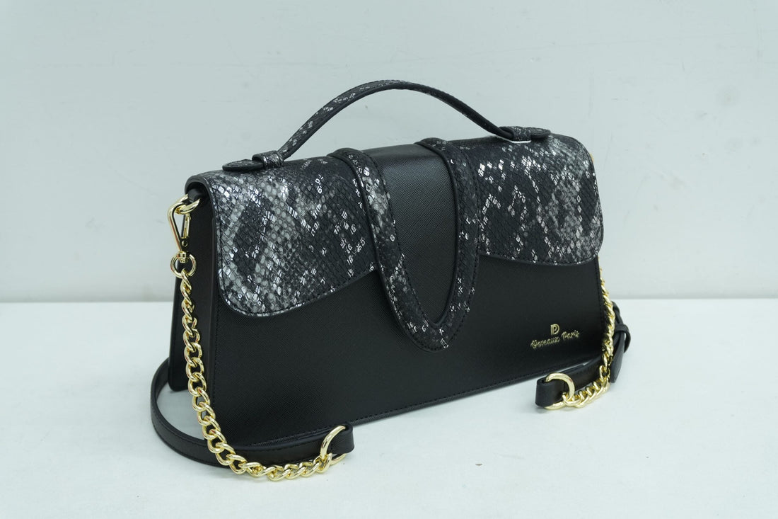 Sac à main Nabila — petit format en similicuir noir — Deveaux Paris